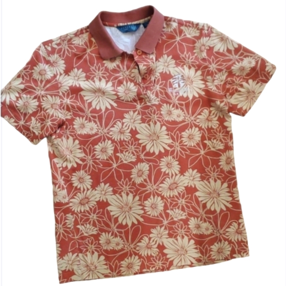 Astra Classic Womans Coral Floral Short Sleeve Polo Shirt Size‎ Small